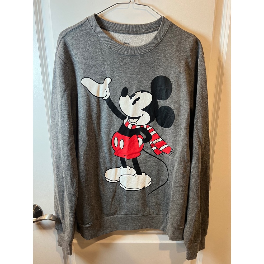 Disney Mickey Mouse Adult Sweatshirt Graphic Scarf Heather Gray Size M